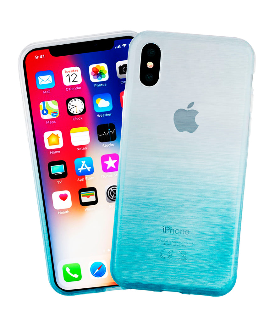 Xcessor Transition Color Flexible TPU Case for Apple iPhone X. With Gradient Silk Thread Texture.Transparent / Light Blue