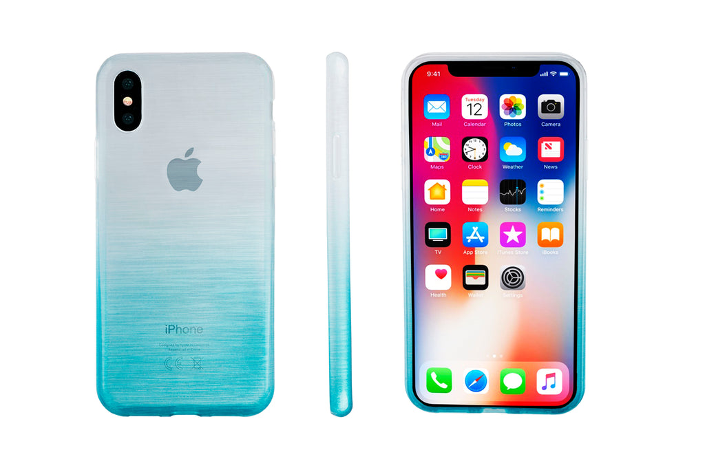 Xcessor Transition Color Flexible TPU Case for Apple iPhone X. With Gradient Silk Thread Texture.Transparent / Light Blue