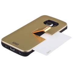 Lilware Armor Hard Plastic Case for Samsung Galaxy S6 SM-G920. Glossy Dual Layer Protective Cover With Kickstand and Credit / Business Card Secret Slot. Golden Color