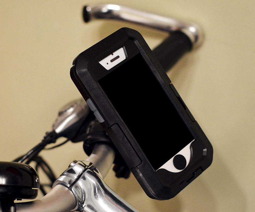 Lilware Universal Bicycle Handlebar Holder for Apple iPhone 4 / 4S /  5 / 5S / 5C. Compact Size Clamping Bike Mount With Waterproof Case and 360 Degree Rotating System. Black