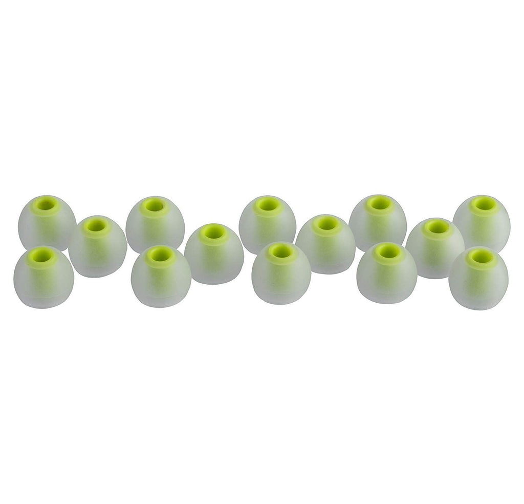 Xcessor (S) 7 Pairs (14 Pieces) of Silicone Replacement In Ear Earphone Small Size Earbuds. Bicolor. Transparent / Green