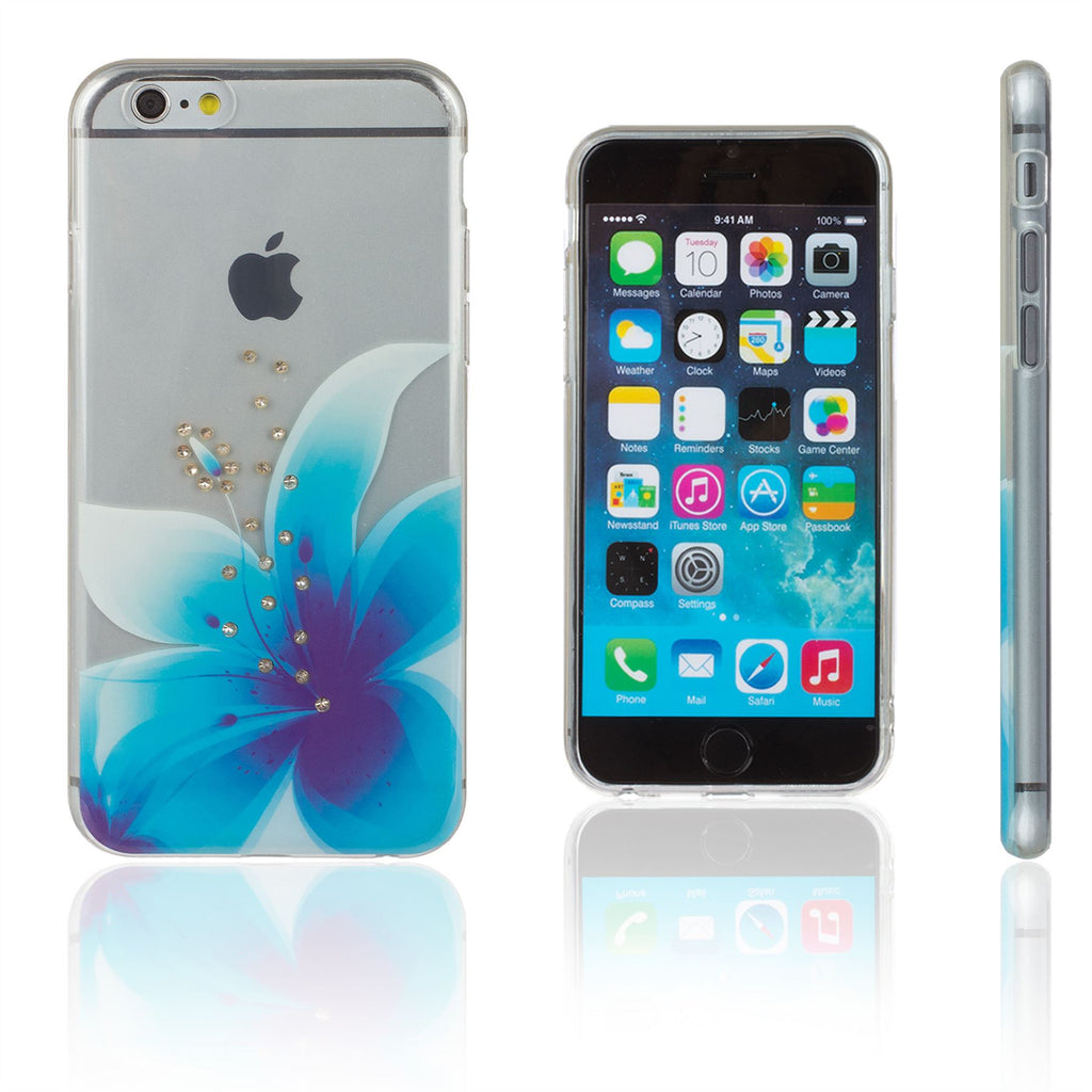 Xcessor Blue Flower Glossy Flexible TPU case for Apple iPhone 6 / 6S. Transparent / Blue