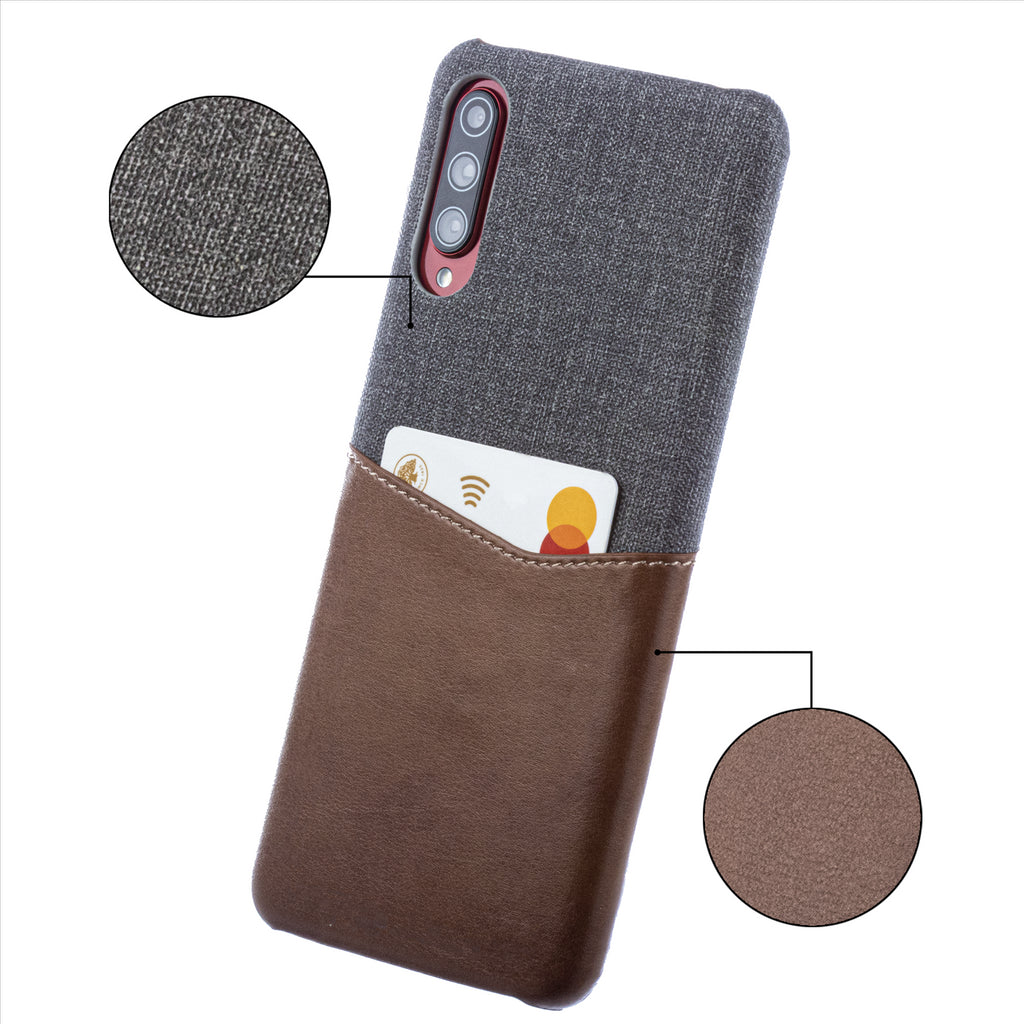 Lilware Card Wallet Plastic Phone Case Compatible with Samsung Galaxy A70/A70S. Fabric Texture and PU Leather Protective Cover with ID / Credit Card Slot Holder. Brown