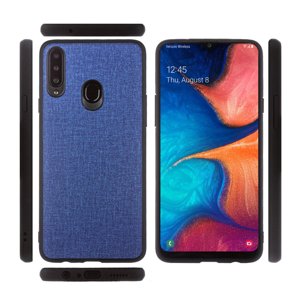 Lilware Canvas-Handyhülle aus gummiertem Kunststoff für Samsung Galaxy A20S. Blau
