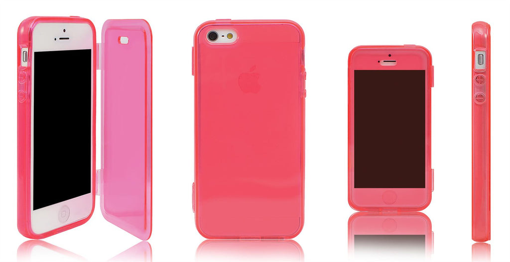 Xcessor Flip Open TPU Gel Hülle für Apple iPhone 5/5S - Rosa/Rot/Transparent