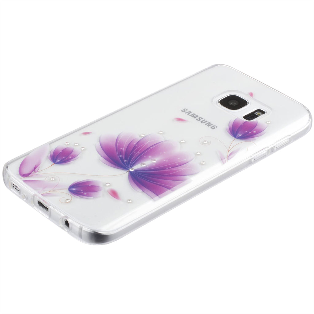Xcessor Pink Flower Glossy Flexible TPU case for Samsung Galaxy S7 SM-G930. Transparent / Pink