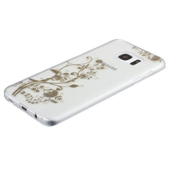 Xcessor Golden Flowers Glossy Flexible TPU case for Samsung Galaxy S7 Edge SM-G935. Transparent / Golden Color