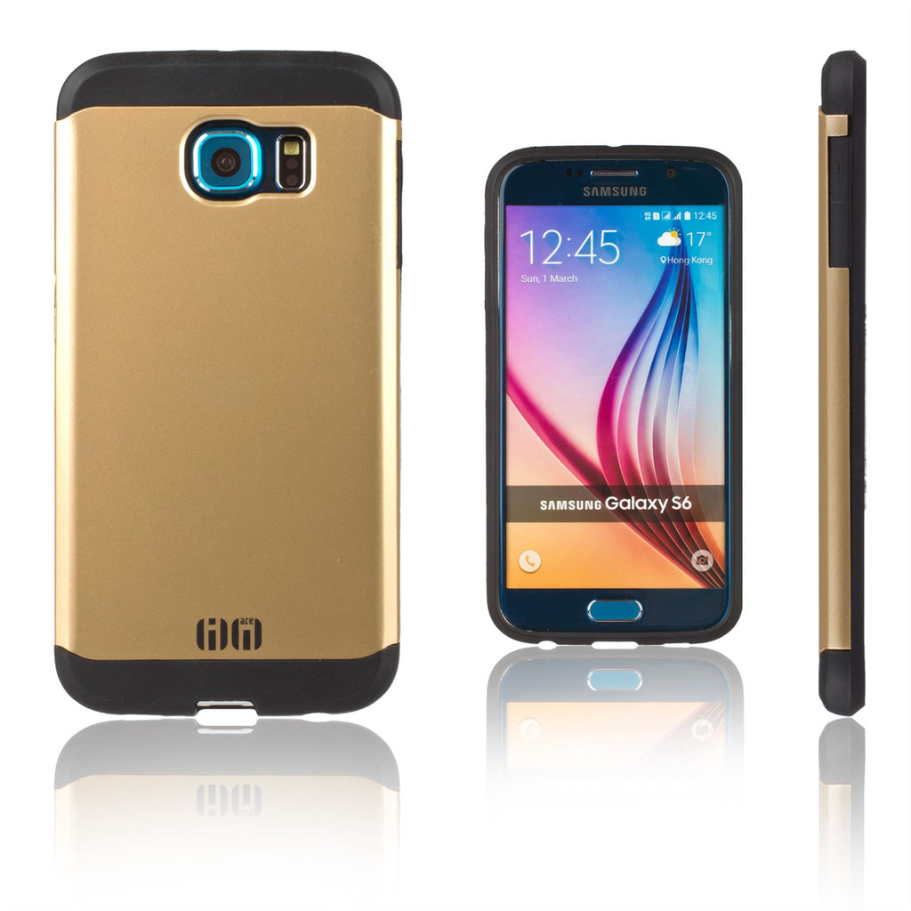 Lilware Angular Armor Hard Plastic Rugged Case Dual Layer Cover for Samsung Galaxy S6 SM-G920. Gold / Black