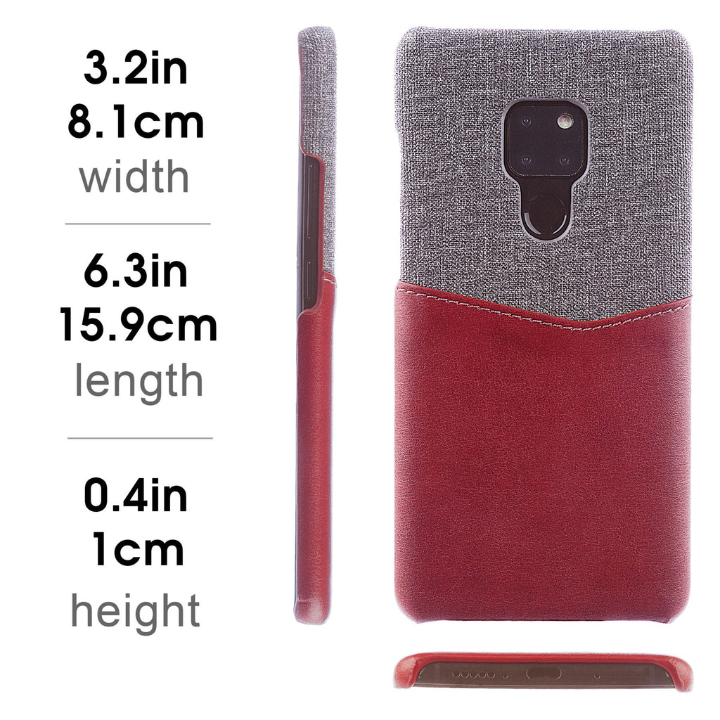 Lilware Card Wallet Plastic Phone Case Compatible with Huawei Mate 20. Fabric Texture and PU Leather Protective Cover with ID / Credit Card Slot Holder. Red