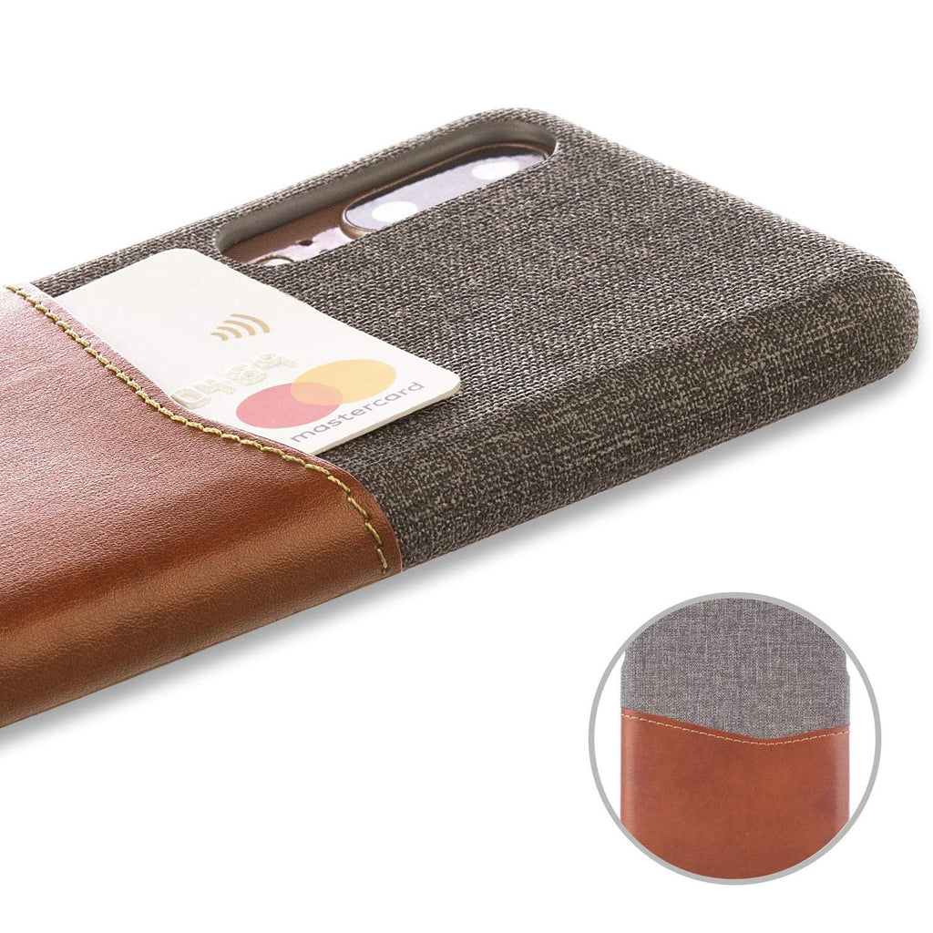 Lilware Card Wallet Plastic Phone Case Compatible with Huawei P20. Fabric Texture and PU Leather Protective Cover with ID / Credit Card Slot Holder. Brown