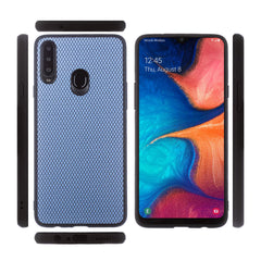 Lilware Canvas X Fabric Texture Plastic Phone Case for Samsung Galaxy A20S. Blue