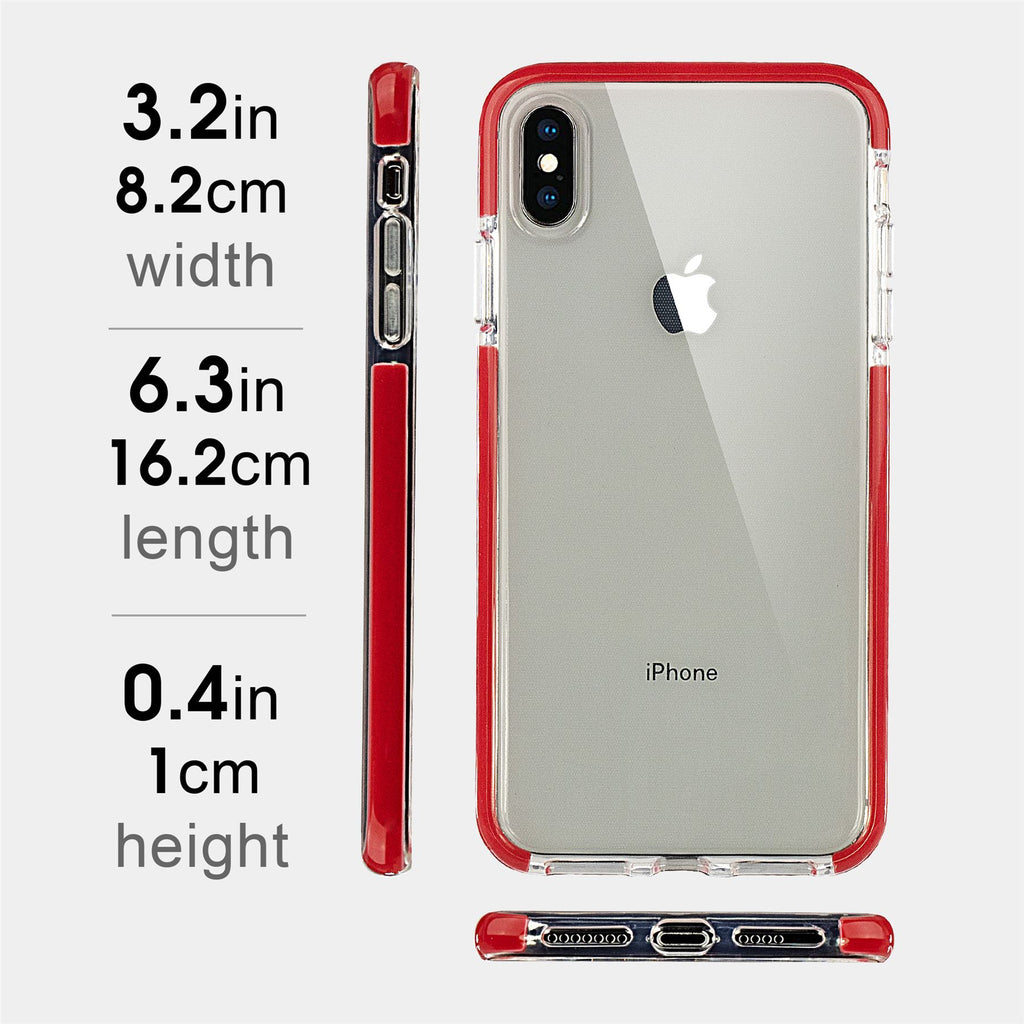 Xcessor Clear Hybrid TPU Phone Case for Apple iPhone XS Max. With Shock Absorbing Inner Rubber Layer on the Edges. Clear / Red