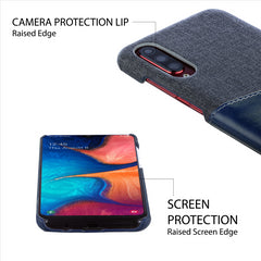 Lilware Card Wallet Plastic Phone Case Compatible with Samsung Galaxy A70/A70S. Fabric Texture and PU Leather Protective Cover with ID / Credit Card Slot Holder. Blue