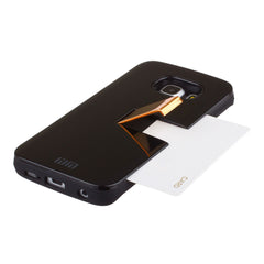 Lilware Armor Hartplastikhülle für Samsung Galaxy S6 edge SM-G925F. Glänzende, zweilagige Schutzhülle mit Ständer und geheimem Kreditkarten-/Visitenkartenfach. Schwarz
