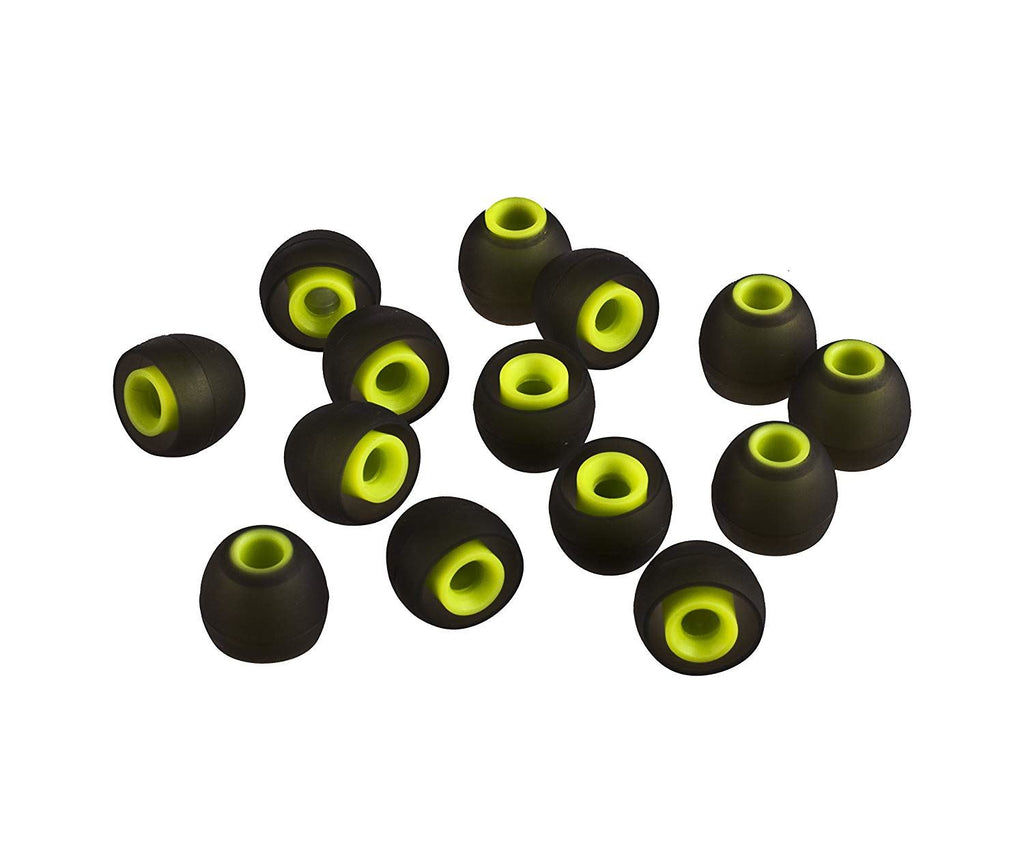 Xcessor (S) 7 Pairs (14 Pieces) of Silicone Replacement In Ear Earphone Small Size Earbuds. Bicolor. Small. Black / Green