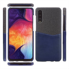 Lilware Card Wallet Plastic Phone Case Compatible with Samsung Galaxy A50/A50S. Fabric Texture and PU Leather Protective Cover with ID / Credit Card Slot Holder. Blue