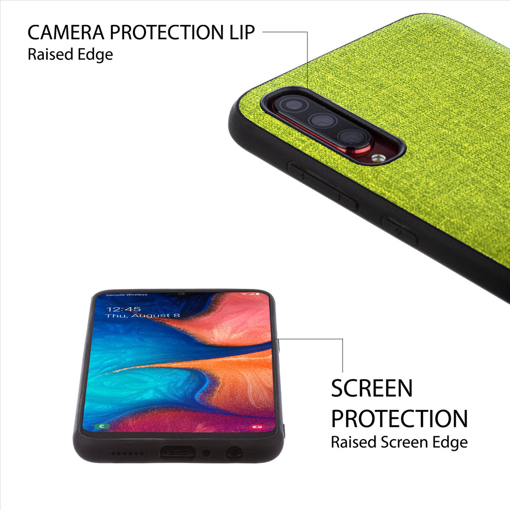 Lilware Canvas-Telefonhülle aus gummierter Kunststoffstruktur für Samsung Galaxy A70/A70S. Grün