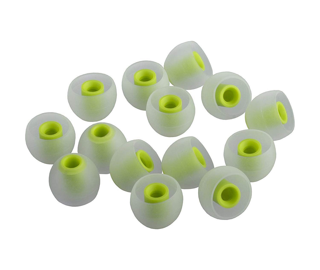 Xcessor (L) 7 Pairs (14 Pieces) of Silicone Replacement In Ear Earphone Large Size Earbuds. Bicolor. Large. Transparent / Green