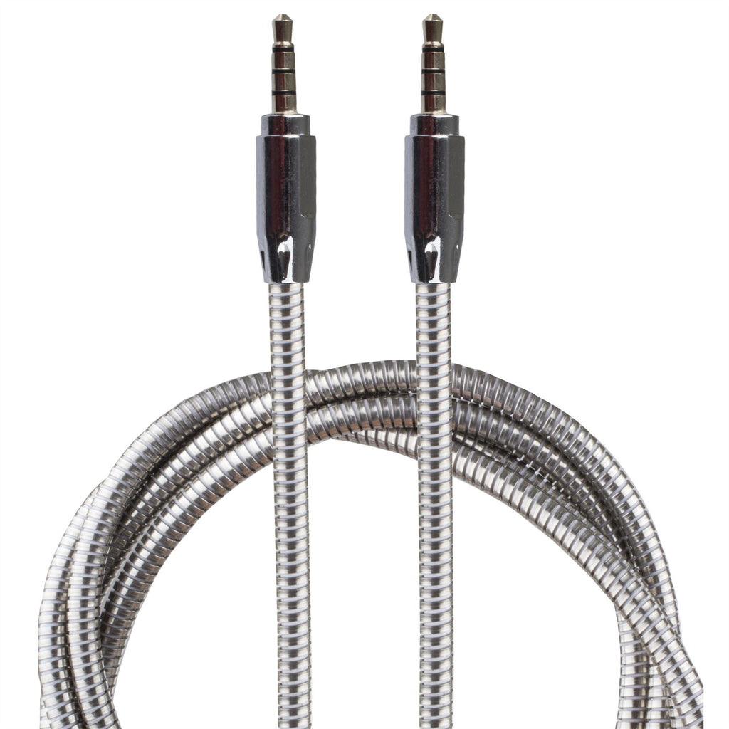 Lilware Metallic 35In (90 cm) Aux Audio Cable 3.5mm Jack Male to Male Cord For Multimedia Devices - Light Grey