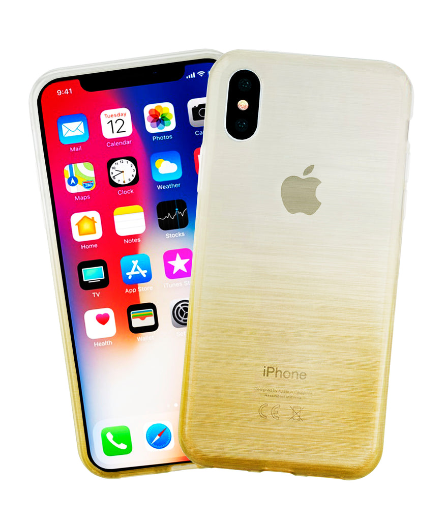 Xcessor Transition Color Flexible TPU Case for Apple iPhone X. With Gradient Silk Thread Texture.Transparent / Gold