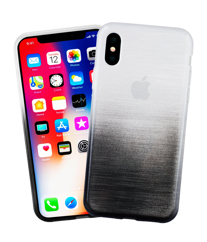 Xcessor Transition Color Flexible TPU Case for Apple iPhone X . With Gradient Silk Thread Texture.Transparent / Grey