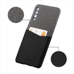 Lilware Card Wallet Plastic Phone Case Compatible with Samsung Galaxy A50/A50S. Fabric Texture and PU Leather Protective Cover with ID / Credit Card Slot Holder. Black