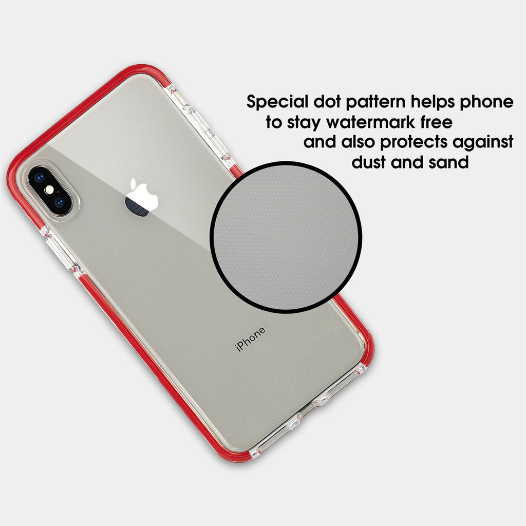 Xcessor Clear Hybrid TPU Phone Case for Apple iPhone XS Max. With Shock Absorbing Inner Rubber Layer on the Edges. Clear / Red