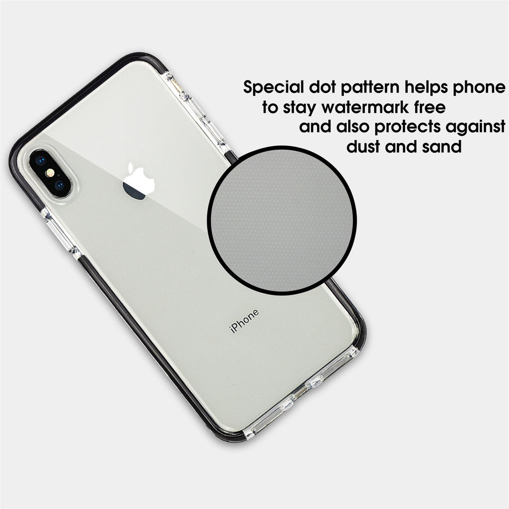 Xcessor Clear Hybrid TPU-Telefonhülle für Apple iPhone XS Max. Mit stoßdämpfender innerer Gummischicht an den Kanten. Klar / Schwarz