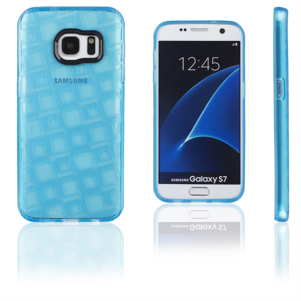 Xcessor Tetragon Bubbles Glänzendes, flexibles TPU-Case für Samsung Galaxy S7 SM-G930. Transparent / Blau