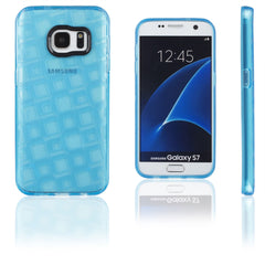 Xcessor Tetragon Bubbles Glänzendes, flexibles TPU-Case für Samsung Galaxy S7 SM-G930. Transparent / Blau