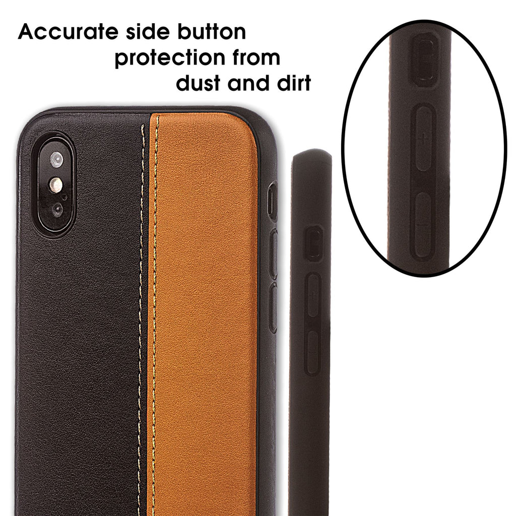 Lilware Bicolor PU Leather Phone Case for Apple iPhone XS. Brown / Black