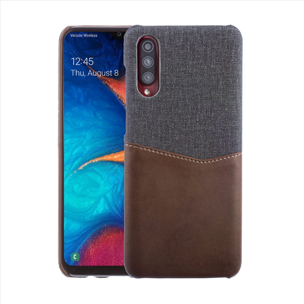 Lilware Card Wallet Plastic Phone Case Compatible with Samsung Galaxy A70/A70S. Fabric Texture and PU Leather Protective Cover with ID / Credit Card Slot Holder. Brown