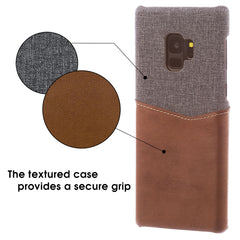 Lilware Card Wallet Plastic Phone Case for Samsung Galaxy S9. Fabric Texture and PU Leather Protective Cover with ID / Credit Card Slot Holder. Brown