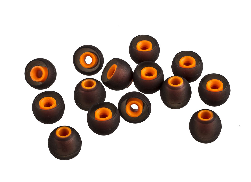 Xcessor (L) 7 Pairs (14 Pieces) of Silicone Replacement In Ear Earphone Large Size Earbuds. Bicolor. Black / Orange