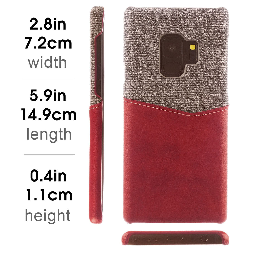 Lilware Card Wallet Kunststoff-Telefonhülle für Samsung Galaxy S9. Stofftextur und PU-Leder-Schutzhülle mit Ausweis-/Kreditkartenfach. Rot