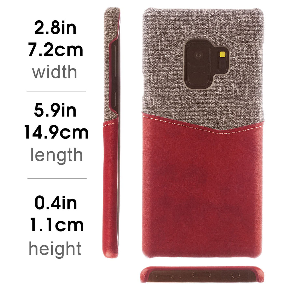 Lilware Card Wallet Plastic Phone Case for Samsung Galaxy S9. Fabric Texture and PU Leather Protective Cover with ID / Credit Card Slot Holder. Red