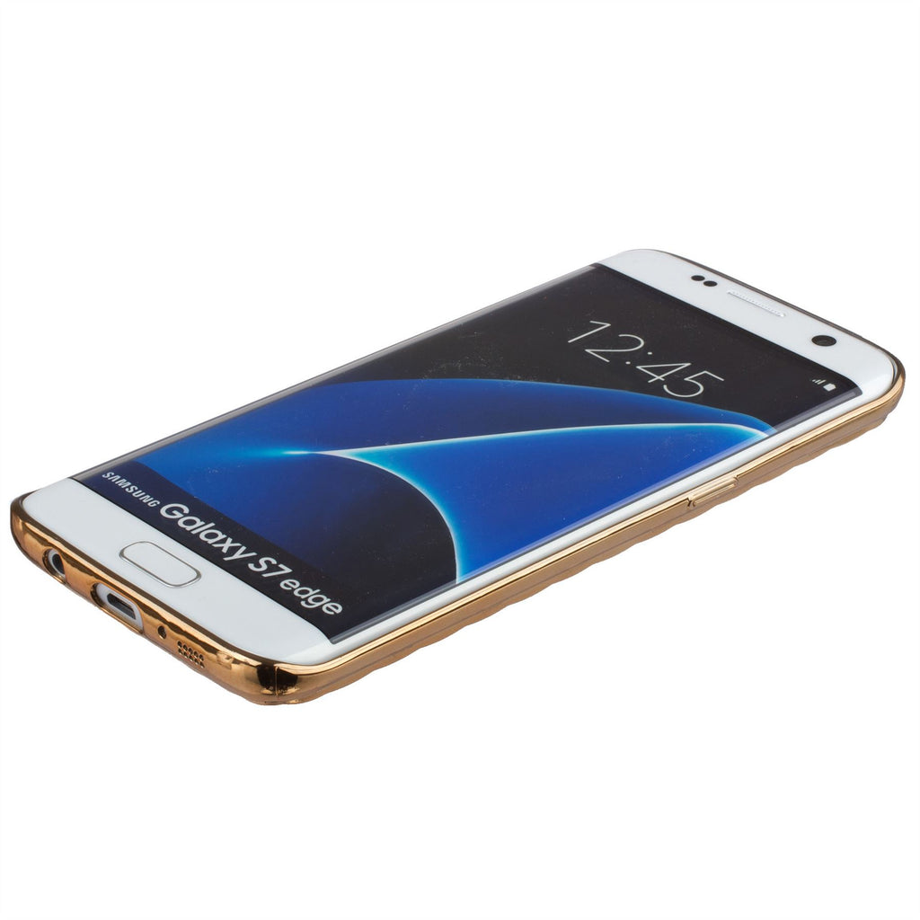Xcessor Convex Checkered Glossy Flexible TPU case for Samsung Galaxy S7 Edge SM-G935. Transparent / Golden Color