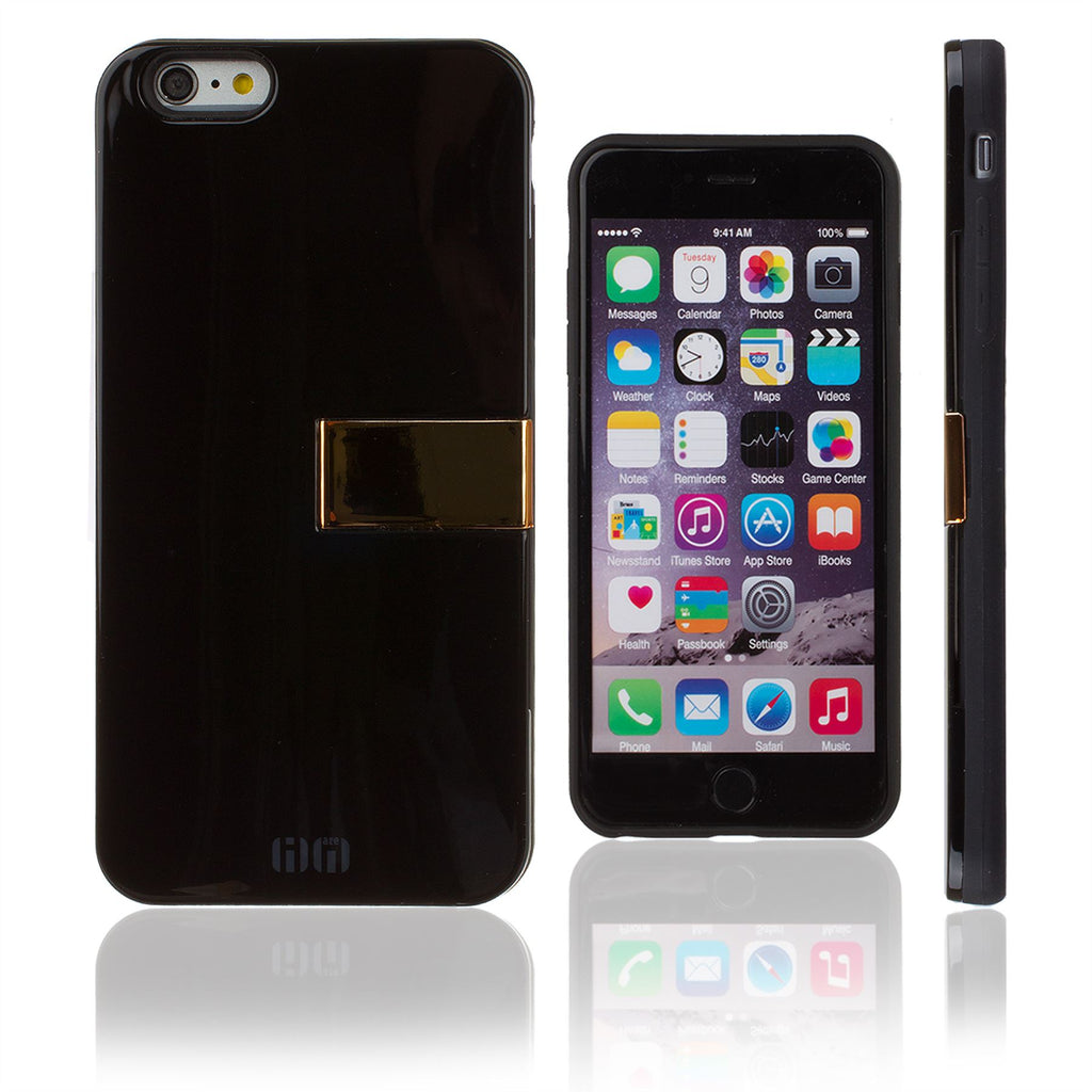 Lilware Armor Hard Plastic Case for Apple iPhone 6 Plus and 6S Plus. Glossy Dual Layer Protective Cover With Kickstand and Credit / Business Card Secret Slot. Black