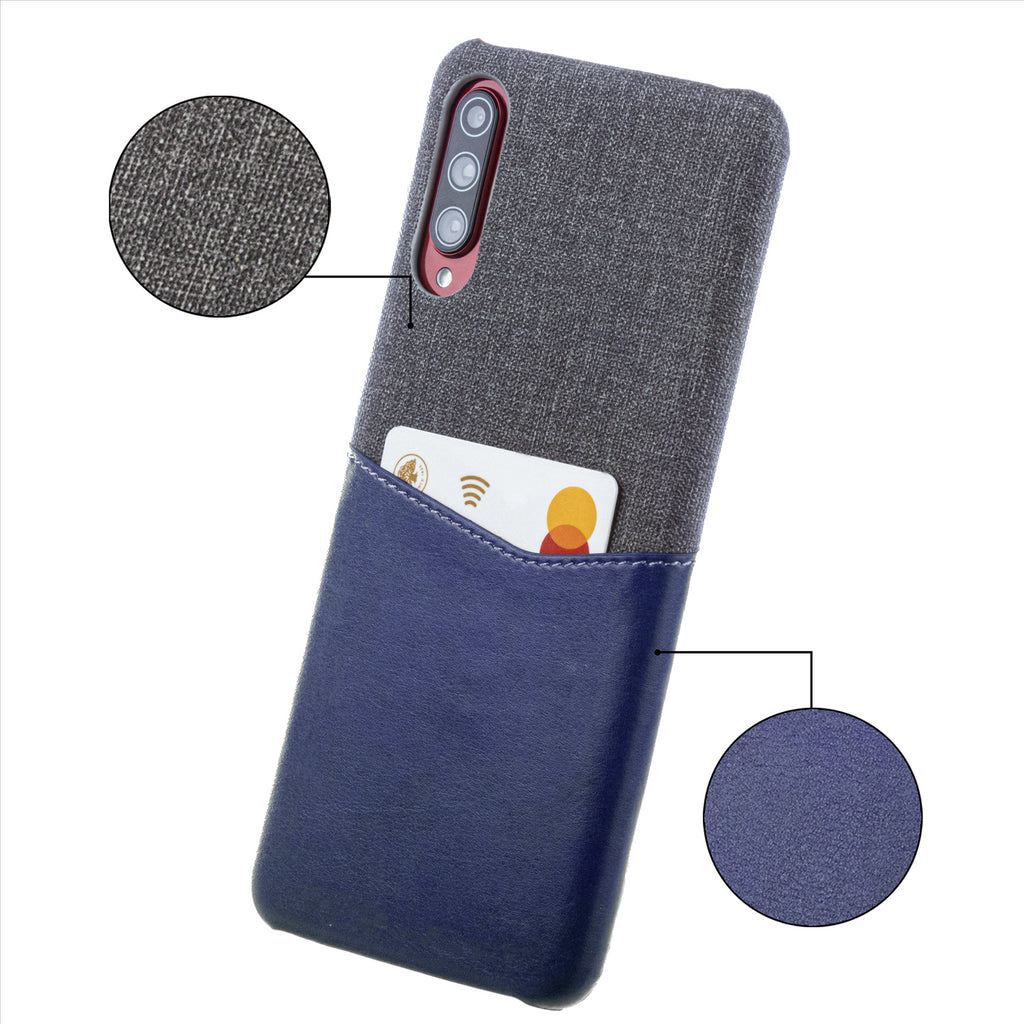 Lilware Card Wallet Plastic Phone Case Compatible with Samsung Galaxy A70/A70S. Fabric Texture and PU Leather Protective Cover with ID / Credit Card Slot Holder. Blue