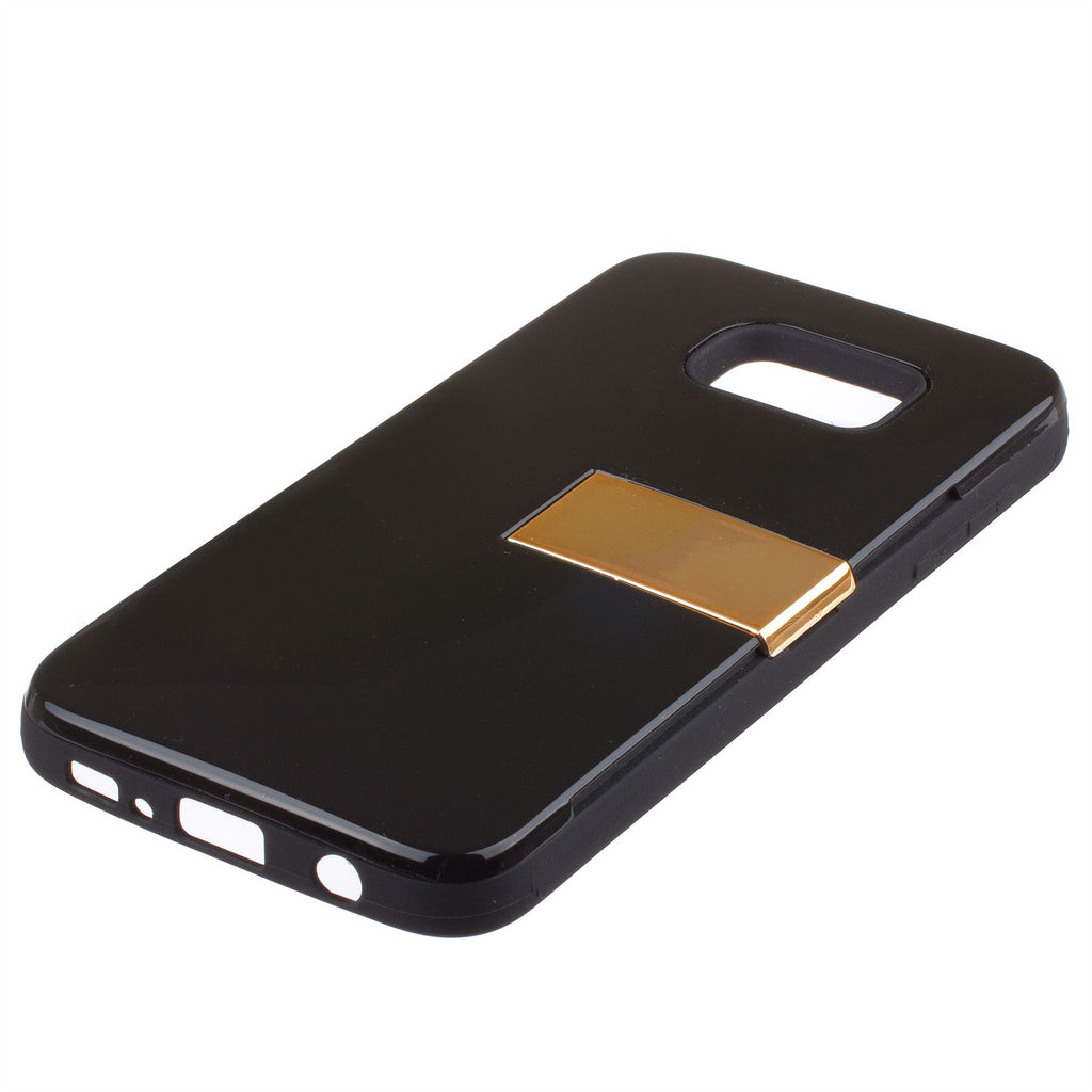 Lilware Armor Hartplastikhülle für Samsung Galaxy S7. Glänzende, zweilagige Schutzhülle mit Ständer und geheimem Fach für Kredit-/Visitenkarten. Schwarz