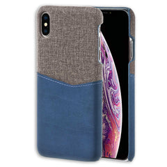 Lilware Card Wallet Plastic Phone Case for Apple iPhone XS Max. Fabric Texture and PU Leather Protective Cover with ID / Credit Card Slot Holder. Blue