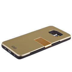 Lilware Armor Hard Plastic Case for Samsung Galaxy S6 edge+ SM-G928A. Glossy Dual Layer Protective Cover With Kickstand and Credit / Business Card Secret Slot. Golden Color