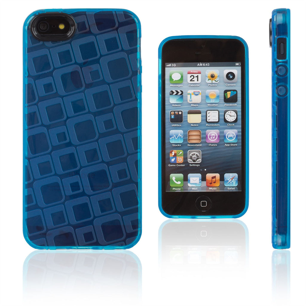 Xcessor Tetragon Bubbles Glossy Flexible TPU case for Apple iPhone SE / 5 / 5S. Transparent / Blue