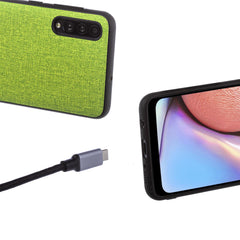 Lilware Canvas-Telefonhülle aus gummiertem Kunststoff mit Textur für Samsung Galaxy A50/A50S. Grün