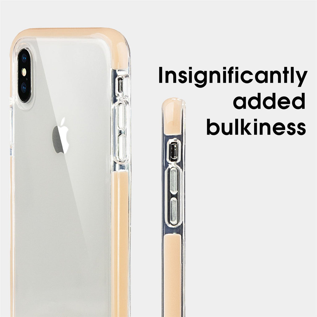 Xcessor Clear Hybrid TPU-Telefonhülle für Apple iPhone XS Max. Mit stoßdämpfender innerer Gummischicht an den Kanten. Klar / Pastell-Pfirsich