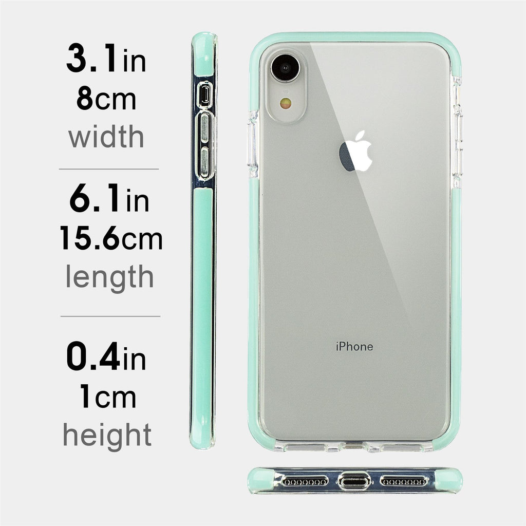 Xcessor Clear Hybrid TPU Phone Case for Apple iPhone XR. With Shock Absorbing Inner Rubber Layer on the Edges. Clear / Mint