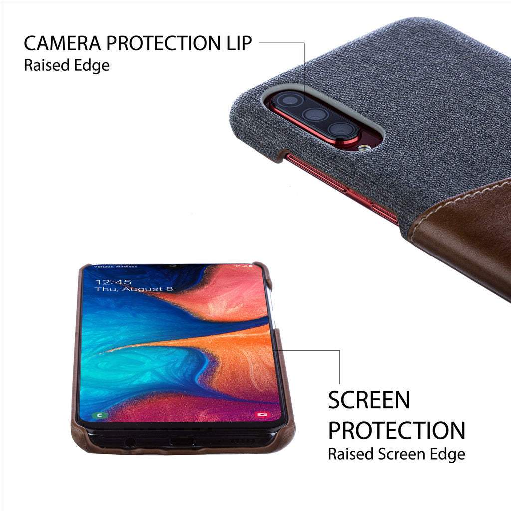 Lilware Card Wallet Plastic Phone Case Compatible with Samsung Galaxy A70/A70S. Fabric Texture and PU Leather Protective Cover with ID / Credit Card Slot Holder. Brown