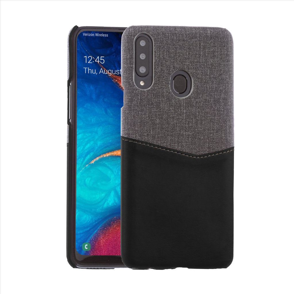Lilware Card Wallet Kunststoff-Telefonhülle Kompatibel mit Samsung Galaxy A20S. Stofftextur und PU-Leder-Schutzhülle mit Ausweis-/Kreditkartenfach. Schwarz