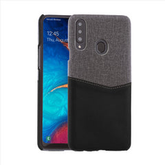 Lilware Card Wallet Plastic Phone Case Compatible with Samsung Galaxy A20S. Fabric Texture and PU Leather Protective Cover with ID / Credit Card Slot Holder. Black