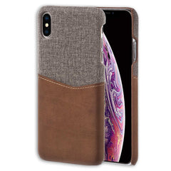 Lilware Card Wallet Plastic Phone Case for Apple iPhone XS Max. Fabric Texture and PU Leather Protective Cover with ID / Credit Card Slot Holder. Brown